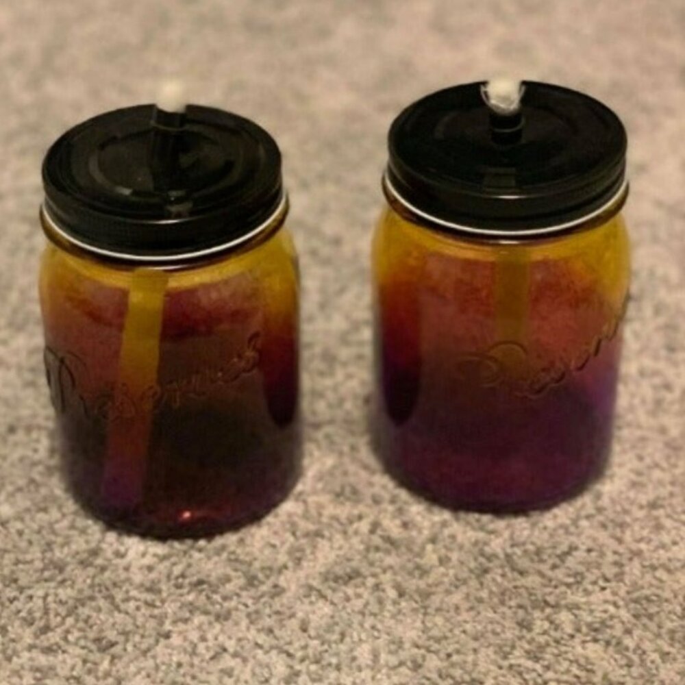 Bundle of 2 Jars in Beautiful Ombre Colors & Oil Wicks Included with Black Lids